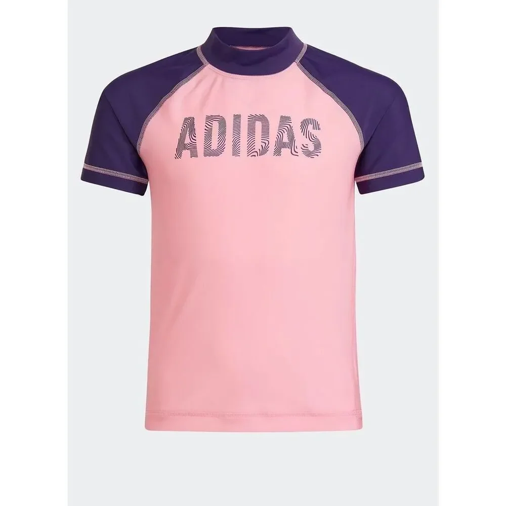 NWT Youth Girls Adidas Kids Swim Beach Sun Rash guard Swimming Top - Sz 2XS